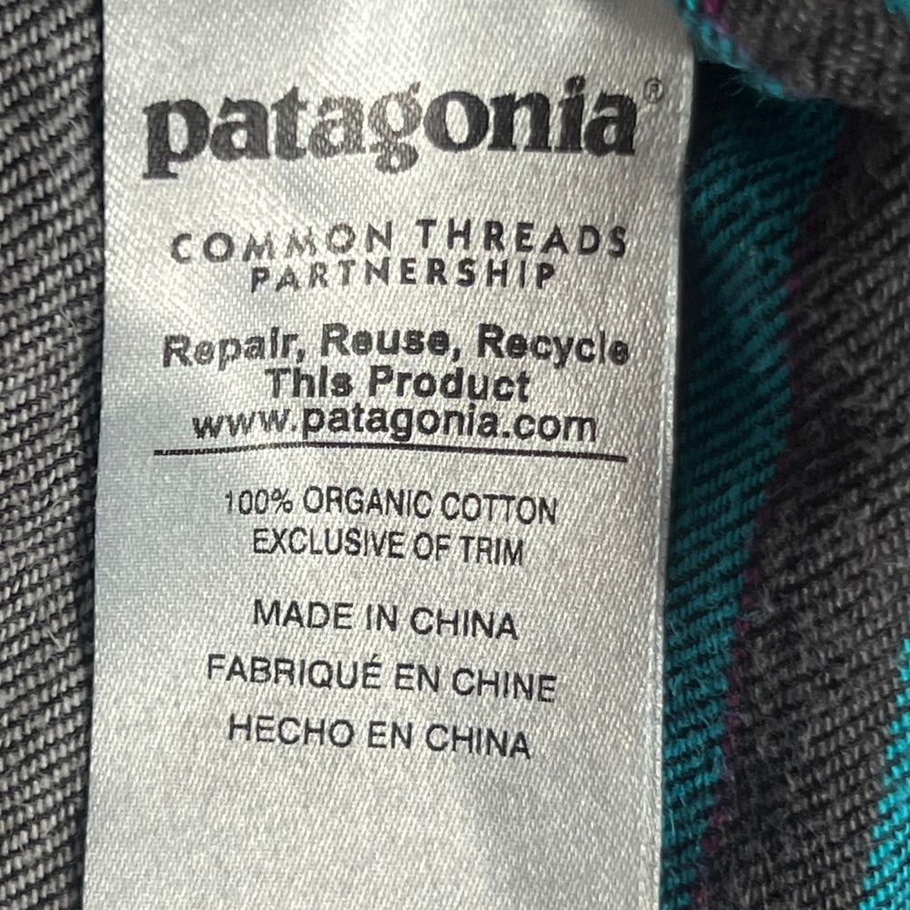 Patagonia Womens Organic Cotton‎ Striped Button Down Shirt Grey Teal Size 6 - Picture 9 of 16
